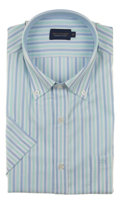 Paul & Shark Cotton Summer Oxford Multitone Stripe Overhemd Licht Blauw - Licht Groen