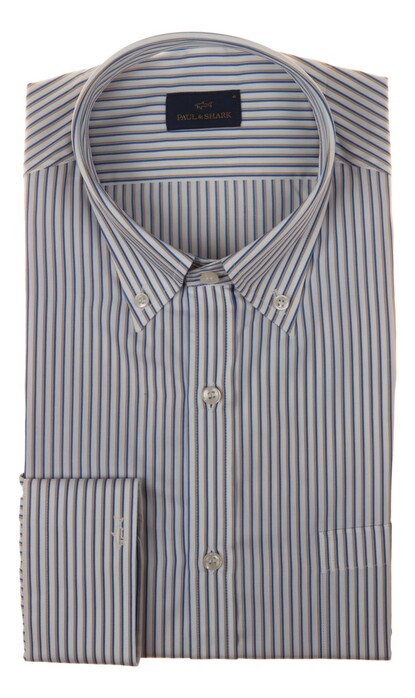Paul & Shark Cotton Twill 2-Tone Stripe Overhemd Blauw-Zand
