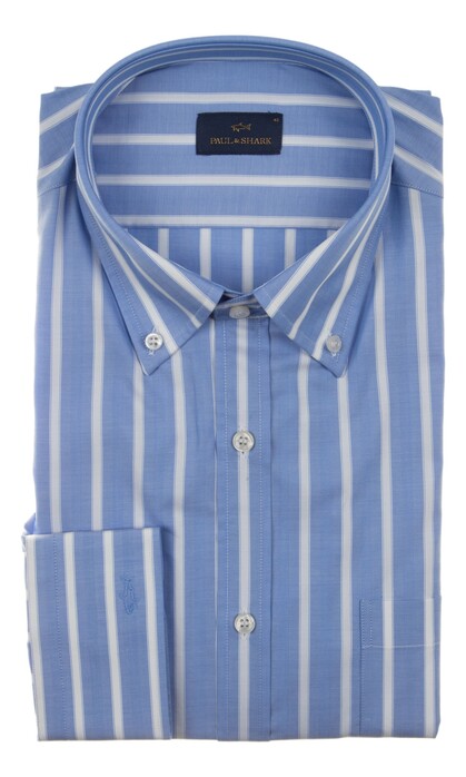 Paul & Shark Cotton Twill Stripe Shirt Overhemd Blauw-Wit