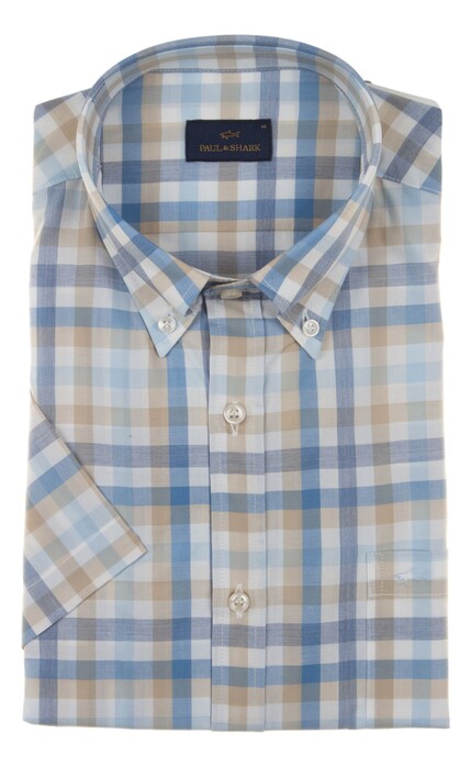 Paul & Shark Cotton Zephir Check Shirt Overhemd Blauw-Beige