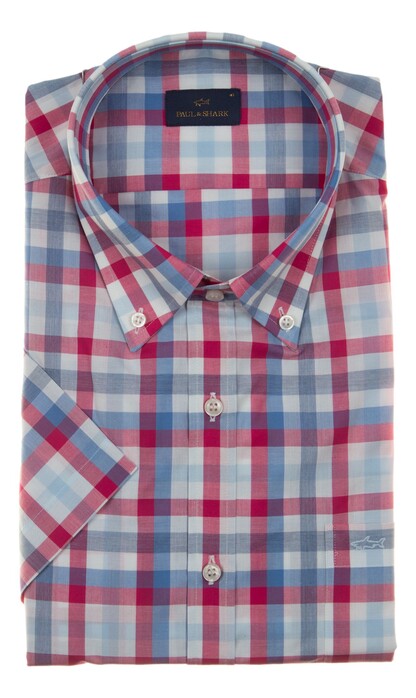 Paul & Shark Cotton Zephir Check Shirt Overhemd Blauw-Fuchsia