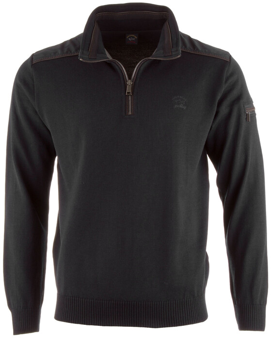 Paul & Shark Fine Leather Contrasts Trui Zwart