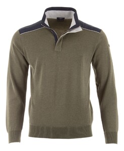 Paul & Shark Fresco Half Zip Linen Trimmings Pullover Olive
