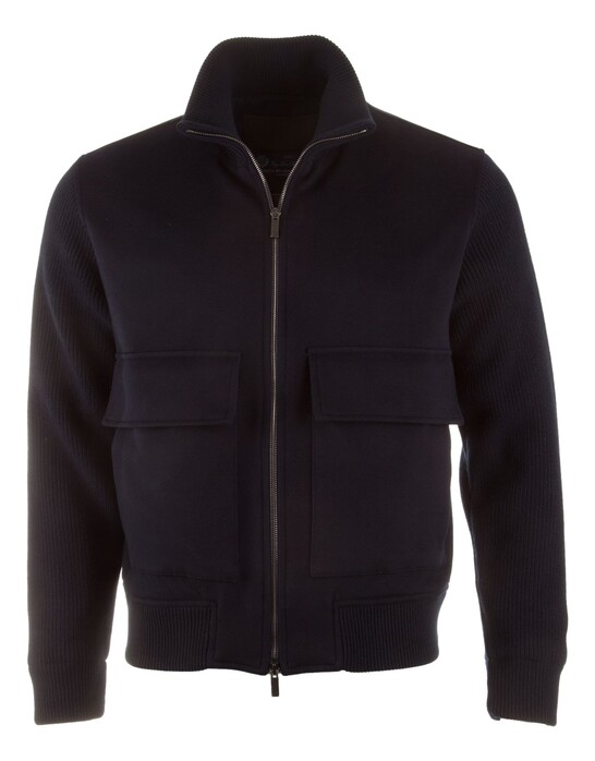 Paul & Shark Loropiana Cashmere Wool Full Zip Hybrid Jack Donker Blauw