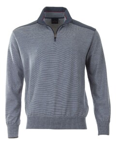 Paul & Shark Pure Wool Half Zip Fine Stripe Trui Light Vintage Indigo