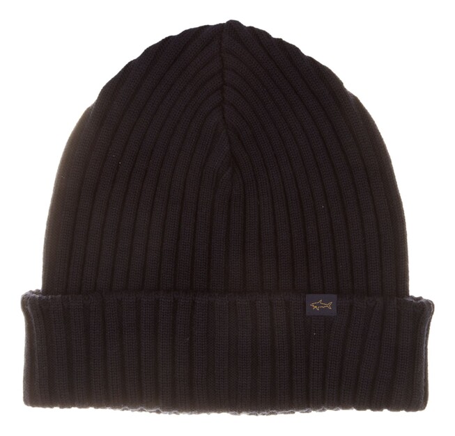 Paul & Shark Shark Tag Soft Cool Touch Wool Beanie Muts Donker Blauw