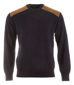Paul & Shark Shark Tag Velvet Soft Cool Touch Wool Crewneck Trui Donker Blauw