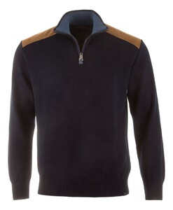 Paul & Shark Shark Tag Velvet Soft Cool Touch Wool Half Zip Trui Donker Blauw