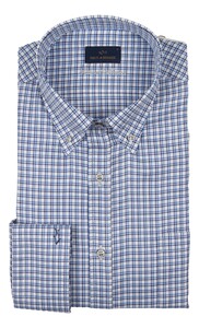 Paul & Shark Silver Cotton Satin Check Overhemd Blauw
