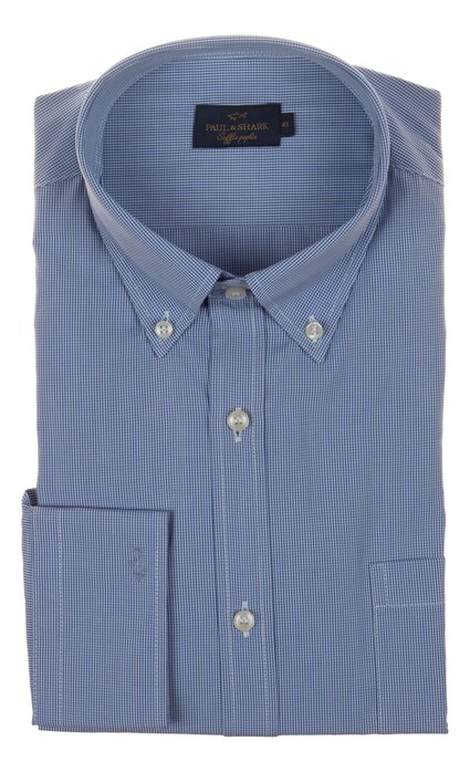 Paul & Shark Soffio Poplin Cotton Check Overhemd Licht Blauw