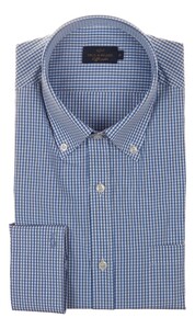 Paul & Shark Soffio Poplin Cotton Check Overhemd Midden Blauw