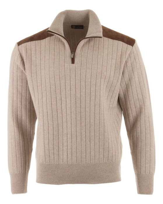 Paul & Shark Suede Wool Cashmere Half Zip Trui Beige