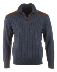 Paul & Shark Suede Wool Cashmere Half Zip Trui Mood Indigo