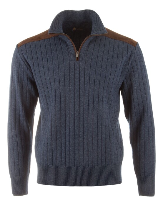 Paul & Shark Suede Wool Cashmere Half Zip Trui Mood Indigo