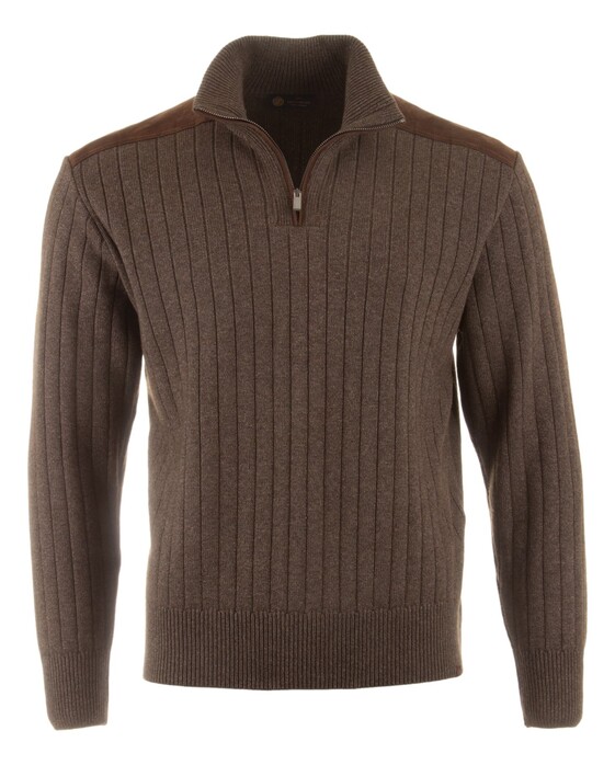 Paul & Shark Suede Wool Cashmere Half Zip Trui Mulch