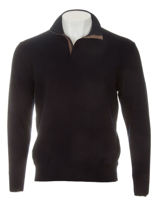 Paul & Shark Summer Wool Half Zip Alcantara Details Trui Donker Blauw