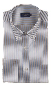 Paul & Shark Supima Cotton Stipe Shirt Overhemd Wit-Blauw-Bruin