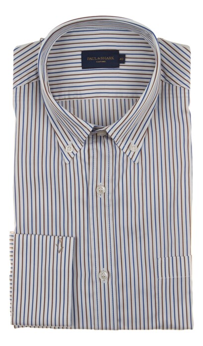 Paul & Shark Supima Cotton Stipe Shirt Overhemd Wit-Blauw-Bruin