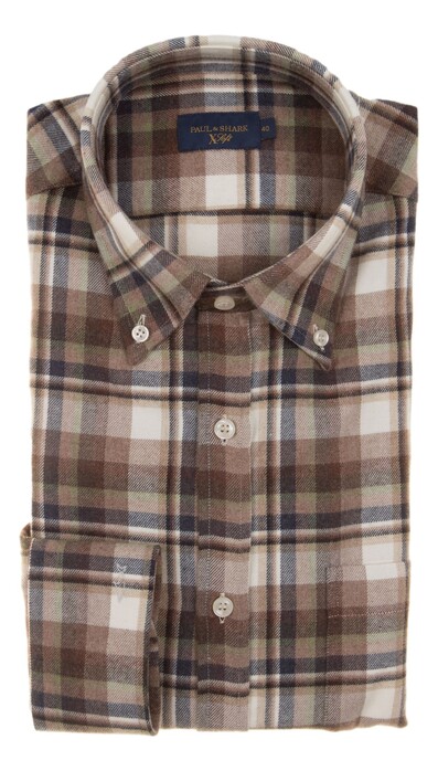 Paul & Shark Xsoft Flanell Cotton Shirt Overhemd Blauw-Zand
