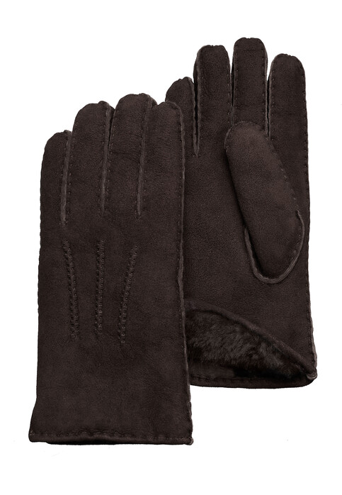 Pearlwood North New Zealand Sheep Fur Gloves Dark Brown Melange