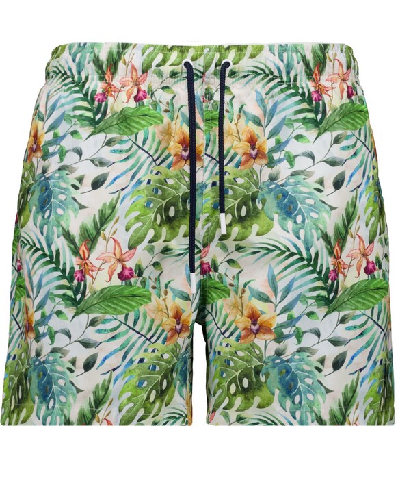 Ragman Allover Bold Floral Leaves Pattern Swim Short Multicolor