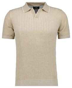 Ragman Bicolor Rib Knitted Short Sleeve Resort Collar Trui Beige Melange