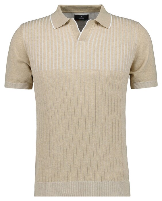 Ragman Bicolor Rib Knitted Short Sleeve Resort Collar Trui Beige Melange