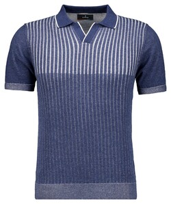 Ragman Bicolor Rib Knitted Short Sleeve Resort Collar Trui Night Blue