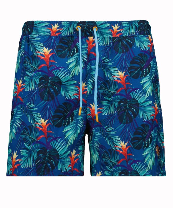 Ragman Bold Floral Leaves Pattern Swim Short Blauw-Multi
