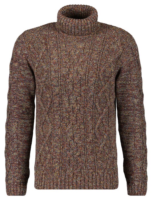 Ragman Col Cable Design Pullover Trui Bordeaux-Bruin