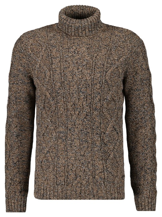 Ragman Col Cable Design Pullover Trui Taupe-Grijs