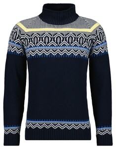 Ragman Cotton Jacquard Knit Stand Up High Turtle Neck Trui Marine