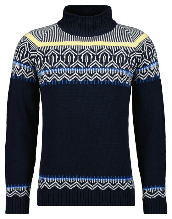 Ragman Cotton Jacquard Knit Stand Up High Turtle Neck Trui Marine