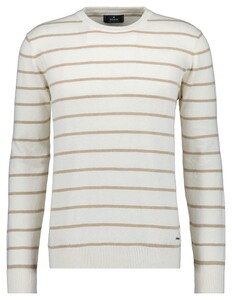Ragman Cotton Linnen Knit Round Neck Stripe Trui Ecru