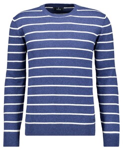 Ragman Cotton Linnen Knit Round Neck Stripe Trui Night Blue