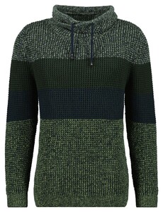 Ragman Cotton Structure Knit Maseltov Collar Trui Donker Groen