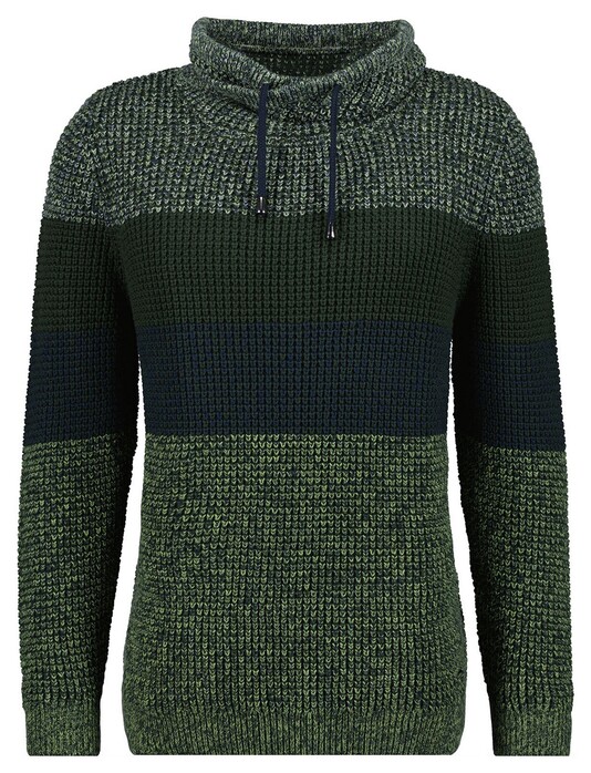 Ragman Cotton Structure Knit Maseltov Collar Trui Donker Groen