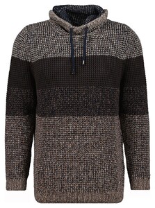 Ragman Cotton Structure Knit Maseltov Collar Trui Taupe-Grijs