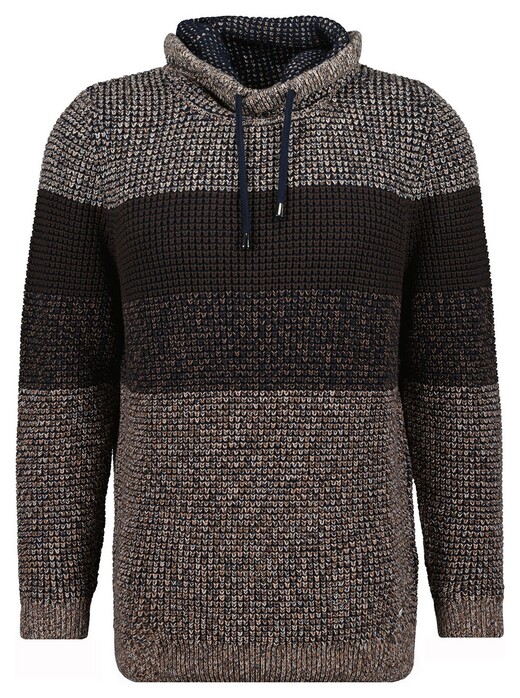 Ragman Cotton Structure Knit Maseltov Collar Trui Taupe-Grijs