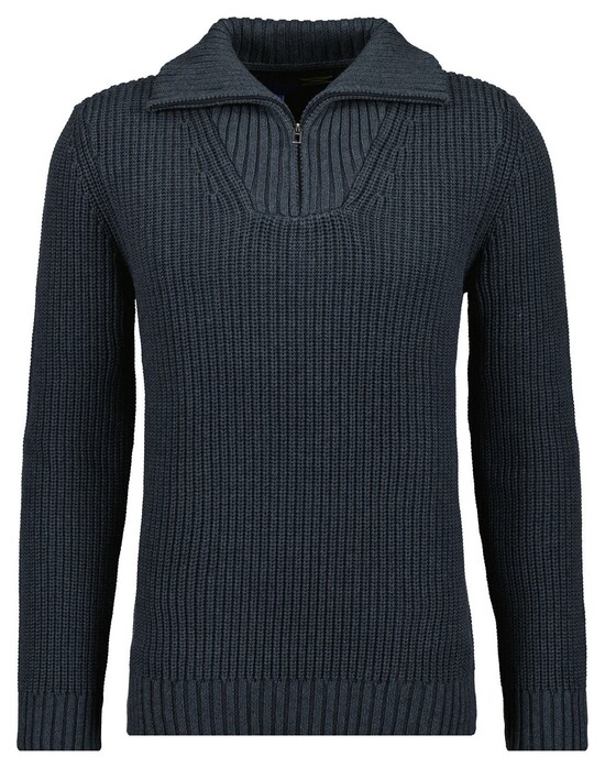 Ragman Cotton Troyer Zip Rib Knit Trui Asphalt