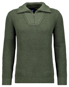Ragman Cotton Troyer Zip Rib Knit Trui Khaki