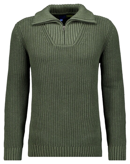 Ragman Cotton Troyer Zip Rib Knit Trui Khaki