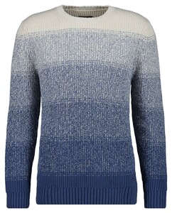 Ragman Crew Neck Striped Cotton Rib Knit Trui Blauwgrijs-Wit