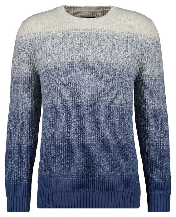 Ragman Crew Neck Striped Cotton Rib Knit Trui Blauwgrijs-Wit