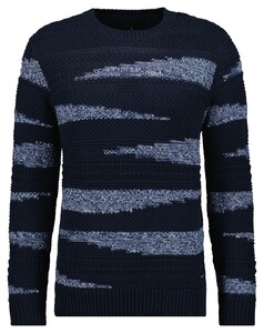 Ragman Fine Cotton Jacquard Knit Round Neck Trui Marine