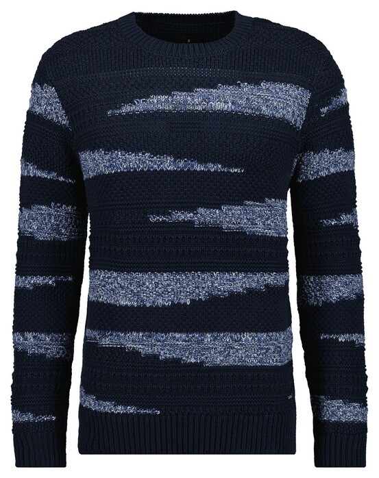 Ragman Fine Cotton Jacquard Knit Round Neck Trui Marine