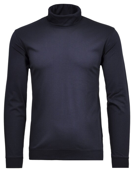 Ragman Fine Cotton Jersey Rollneck Shirt Long Sleeve Bottom Rib T-Shirt Donker Blauw