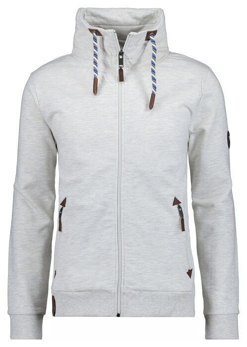 Ragman High Neck Drawstring Sweat Cardigan Zip Grey Melange