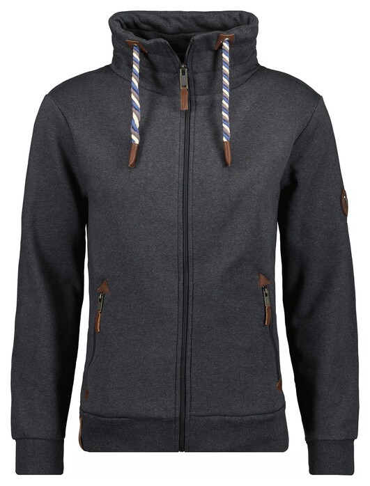Ragman High Neck Drawstring Sweat Cardigan Zip Vest Antraciet