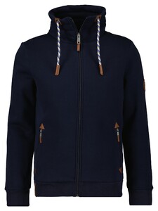 Ragman High Neck Drawstring Sweat Cardigan Zip Vest Donker Blauw